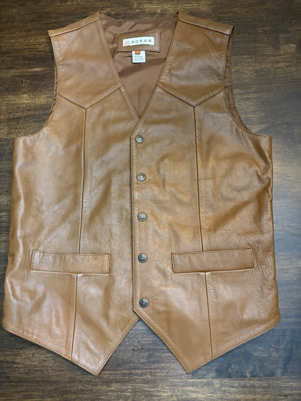 Roper Mens Buffalo Nappa Brown Leather Vest size Small